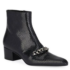 TOM FORD Snake-Embossed Chain Black Ankle Booties Boots Pointed toe sz 8  - New!